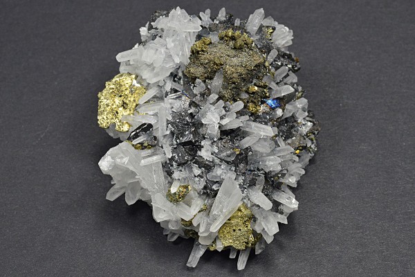 Iridescent Chalcopyrite, Sphalerite, Bi-terminated Quartz, Calcite