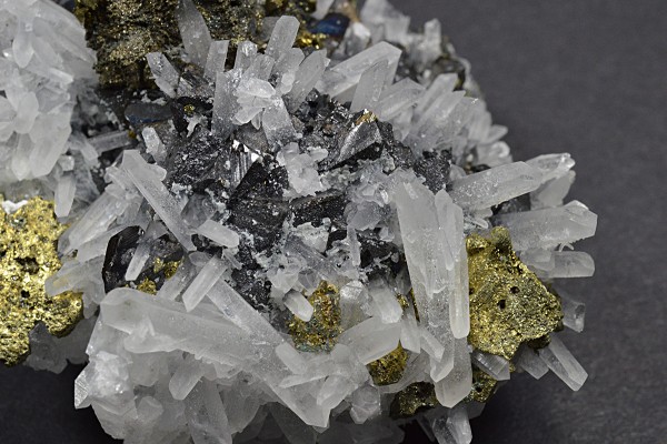 Iridescent Chalcopyrite, Sphalerite, Bi-terminated Quartz, Calcite