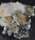 Sphalerite, thin Galena plate , iridescent Chalcopyrite, Quartz, Pyrite
