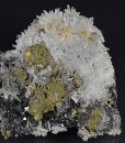 Sphalerite, thin Galena plate , iridescent Chalcopyrite, Quartz, Pyrite