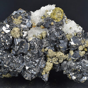 Sphalerite tetrahedra, iridescent Pyrite, iridescent Chalcopyrite, Quartz, Galena