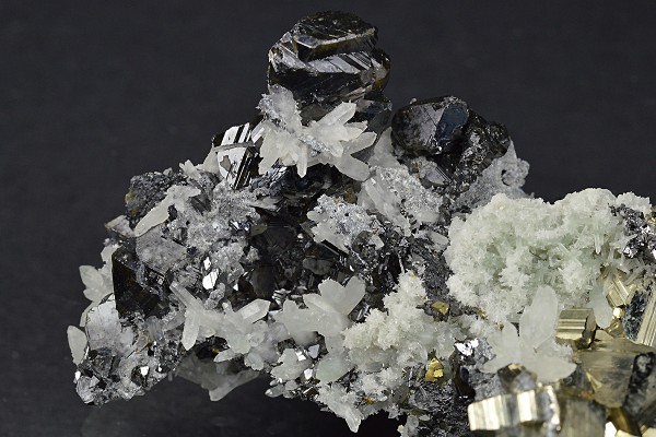 Gem Sphalerite var.Cleiophane, Pyrite, Japan Law Twin Quartz, Galena thin plates, Chalcopyrite