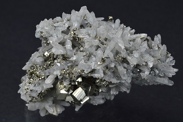 Japan Law Twin Quartz with Pyrite inclusions, Calcite