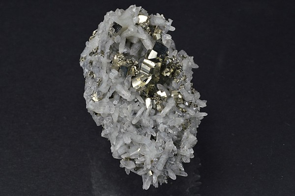 Japan Law Twin Quartz with Pyrite inclusions, Calcite