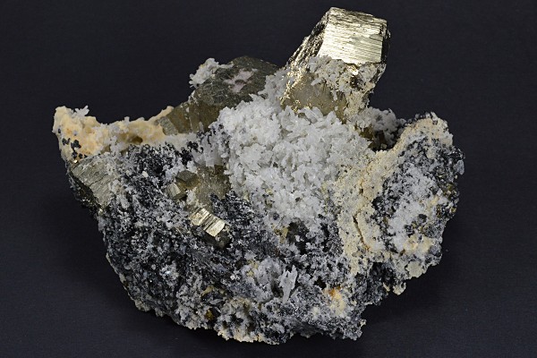 Pyrite, Quartz, Calcite, Sphalerite