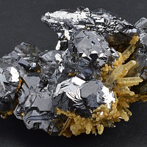 Iron Oxide, Spinel Law Twin Galena set on Quartz and Calcite