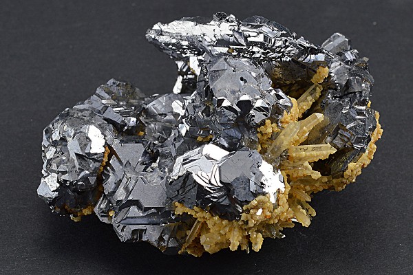 Iron Oxide, Spinel Law Twin Galena set on Quartz and Calcite