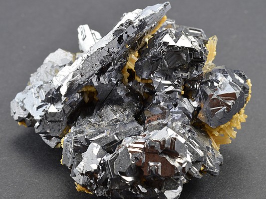 Iron Oxide, Spinel Law Twin Galena set on Quartz and Calcite