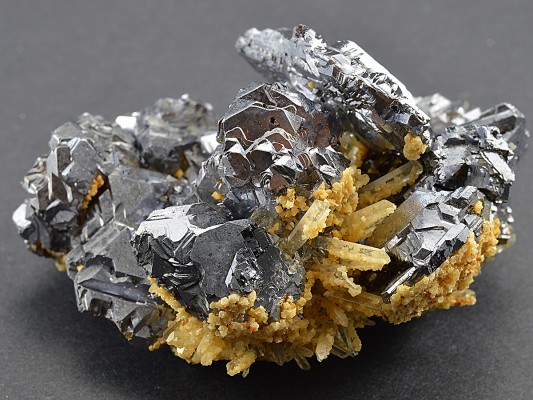 Iron Oxide, Spinel Law Twin Galena set on Quartz and Calcite