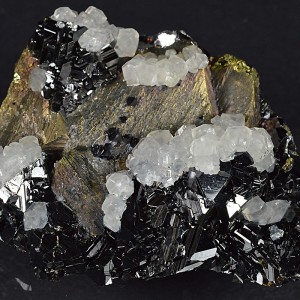 Iridescent Chalcopyrite, truncated Sphalerite, Calcite