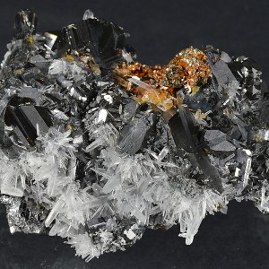 Sphalerite tetrahedron, iridescent Pyrite, Quartz, Galena