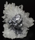 Twinned Galena on Quartz crystals