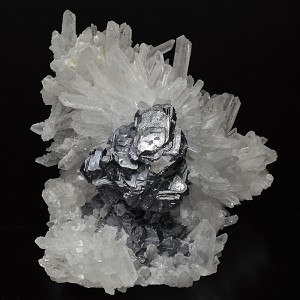 Twinned Galena on Quartz crystals