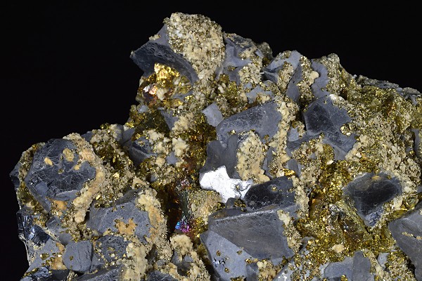 Truncated Galena, Chalcopyrite, Calcite