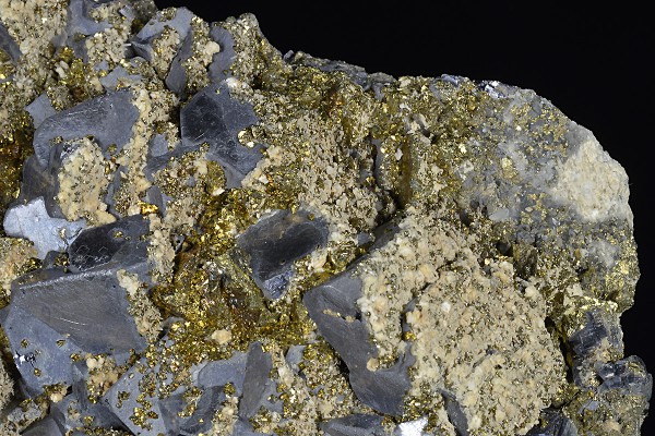 Truncated Galena, Chalcopyrite, Calcite