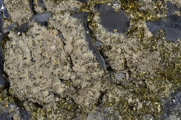 Truncated Galena, Chalcopyrite, Calcite
