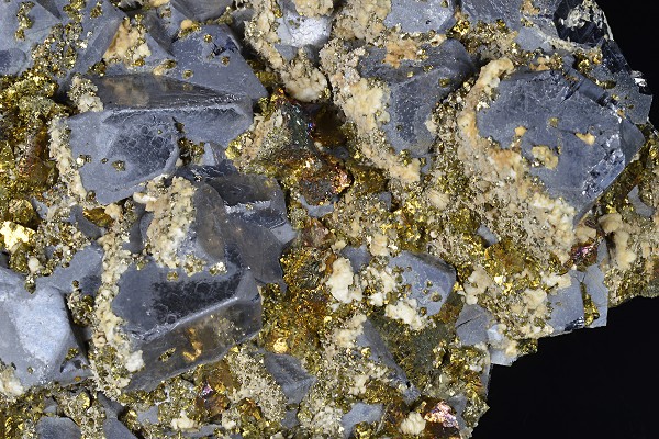 Truncated Galena, Chalcopyrite, Calcite
