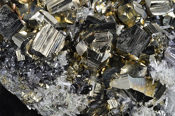 Pyrite,melted habit Galena,Quartz, Sphalerite