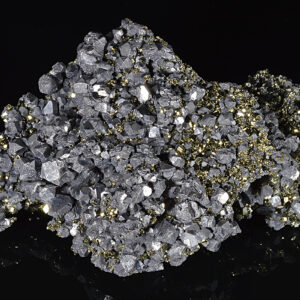 Pyrite on twinned and truncated Galena,Quartz