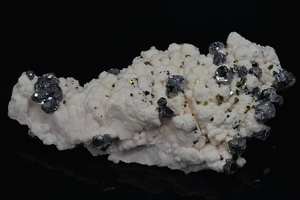 Galena, Chalcopyrite on Manganoan Calcite
