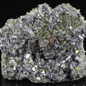 Sphalerite tetrahedron, Galena, Quartz, Pyrite