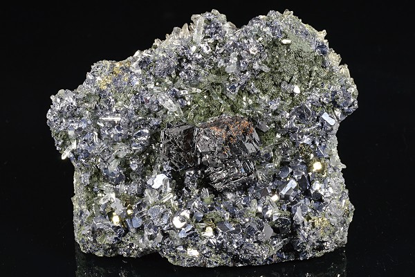 Sphalerite tetrahedron, Galena, Quartz, Pyrite