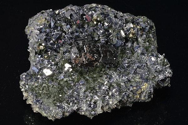 Sphalerite tetrahedron, Galena, Quartz, Pyrite