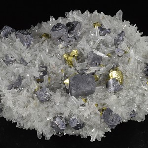 Truncated Galena set on Quartz, Chalcopyrite