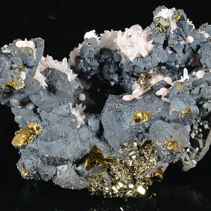Chalcopyrite, Pyrite, Quartz, Calcite, Rhodochrosite