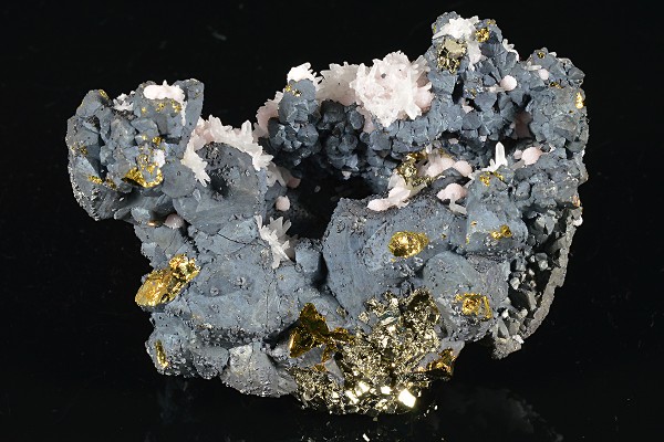 Chalcopyrite, Pyrite, Quartz, Calcite, Rhodochrosite
