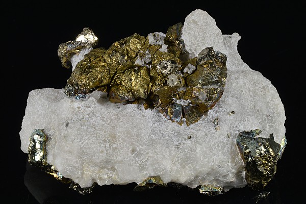 Chalcopyrite, Pyrite set on Calcite, Galena, Quartz