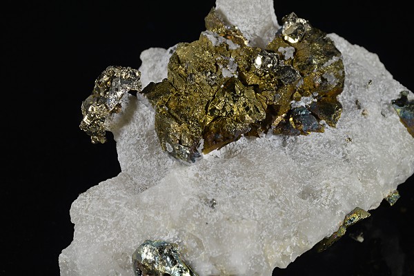 Chalcopyrite, Pyrite set on Calcite, Galena, Quartz