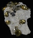 Chalcopyrite, Pyrite set on Calcite, Galena, Quartz