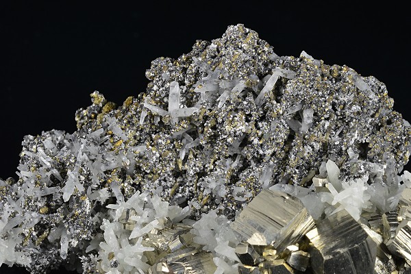 Pyrite set on Quartz, Chalcopyrite, Sphalerite