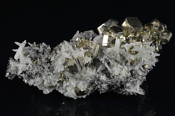 Pyrite set on Quartz, Chalcopyrite, Sphalerite