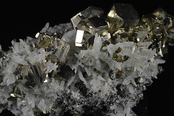 Pyrite set on Quartz, Chalcopyrite, Sphalerite