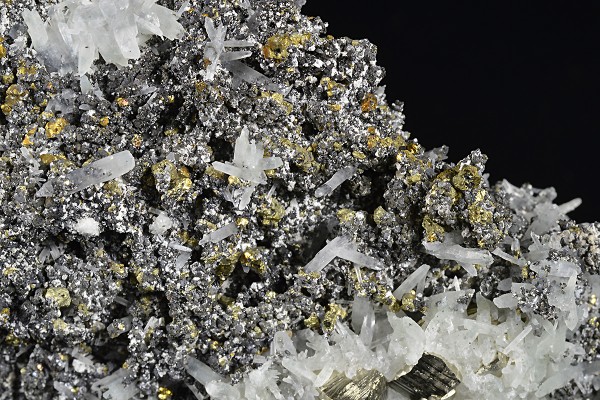 Pyrite set on Quartz, Chalcopyrite, Sphalerite