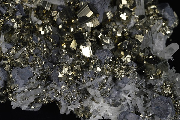 Pyrite, truncated Galena, Quartz