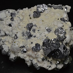 Galena, Chalcopyrite on Manganoan Calcite
