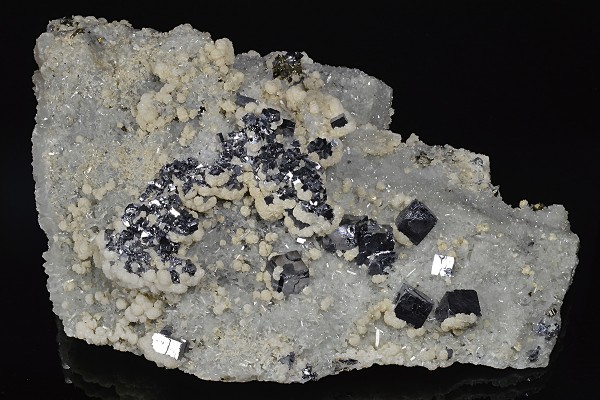 Galena on Quartz and Calcite, Pyrite