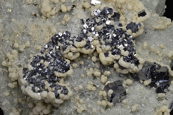 Galena on Quartz and Calcite, Pyrite
