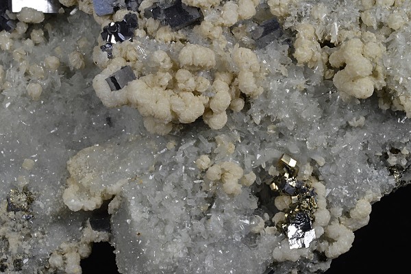 Galena on Quartz and Calcite, Pyrite