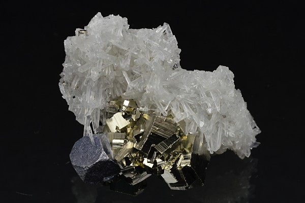 Truncated Galena, Pyrite on Quartz