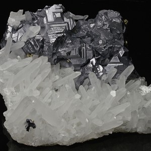 Twinned Galena on Quartz, Pyrite