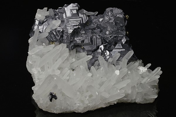Twinned Galena on Quartz, Pyrite
