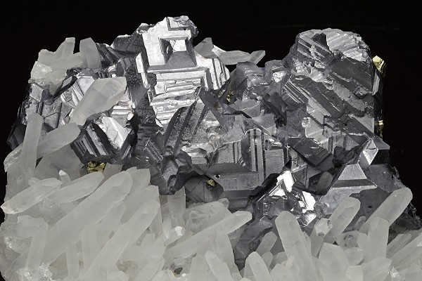 Twinned Galena on Quartz, Pyrite