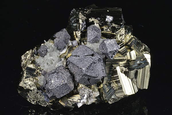 Pyrite, truncated Galena, Quartz