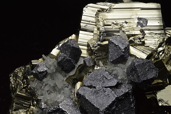 Pyrite, truncated Galena, Quartz