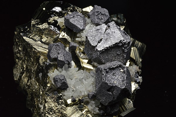Pyrite, truncated Galena, Quartz