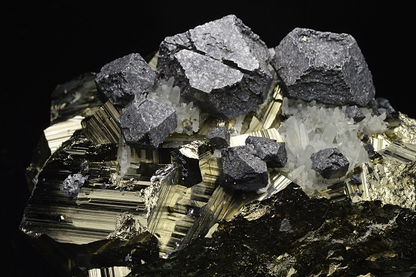 Pyrite, truncated Galena, Quartz